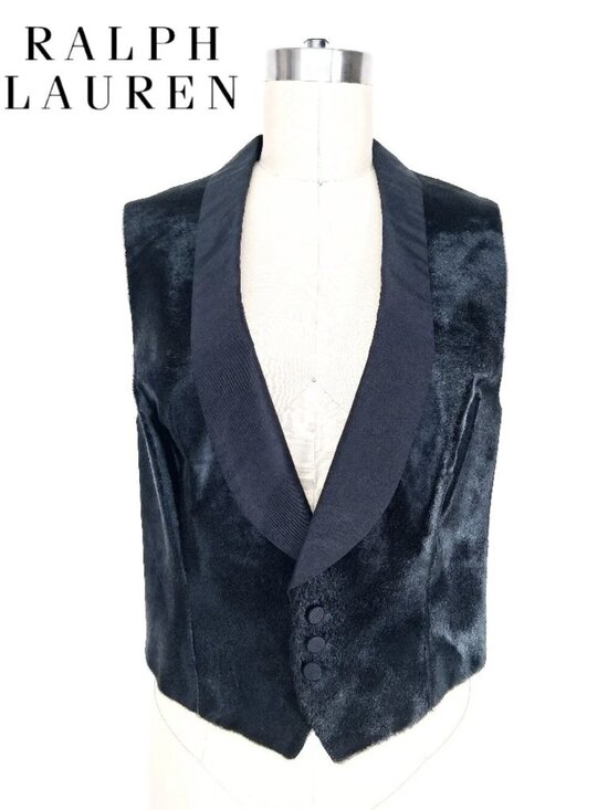 Ralph Lauren Blue Label Jackets & Blazers - RALPH LAUREN Pony Hair Calf Vest Silk Shawl Collar Black Western Tuxedo SZ 6 NWT